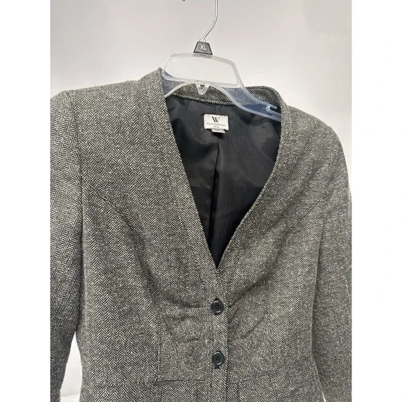 Worthington Petite Med Pleated Cropped herringbone Button jacket. Well tailored. - Picture 12 of 14